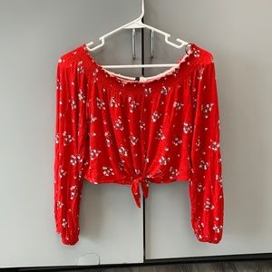 H&M large red off shoulder long sleeve cropped top